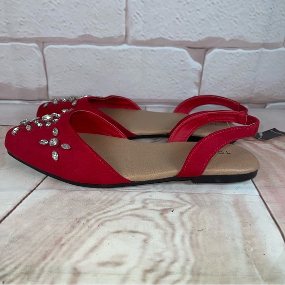 NWT TORRID Sz 8.5 WW RED EMBELLISHED FAUX SUEDE SLINGBACK FLATS ALMOND TOE - Picture 7 of 8